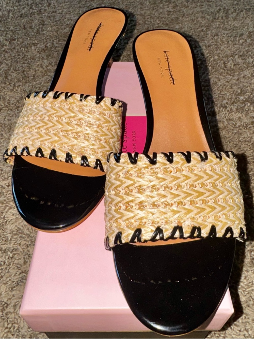 Kate Spade Raffia Kitten Heel Slide Sandals